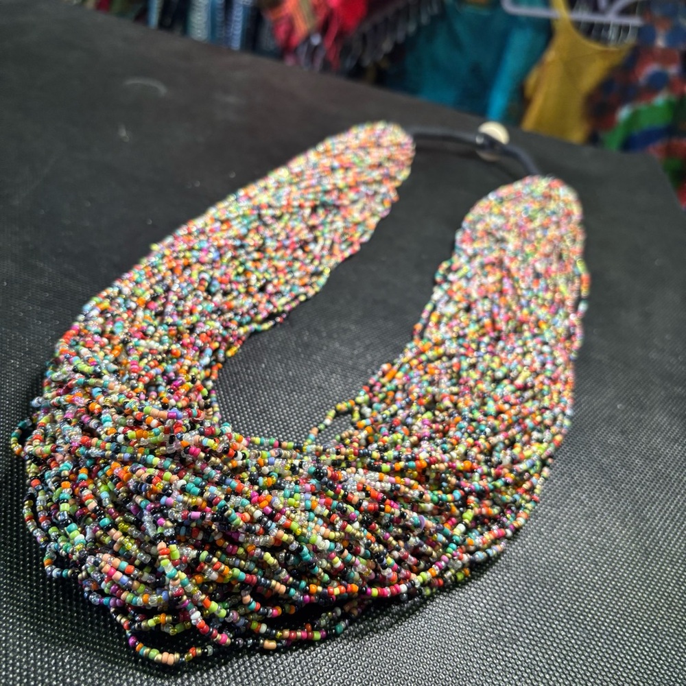 Multicolor Seed Bead Statement Necklace – Handmade, Heavy, Boho Chic